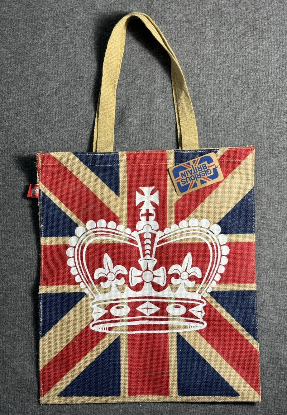Dufry Union Jack and Crown Jute Tote Carrier Bag with Handles